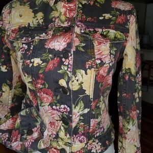 Rue 21 Cropped Floral Denim Jacket Junior's
